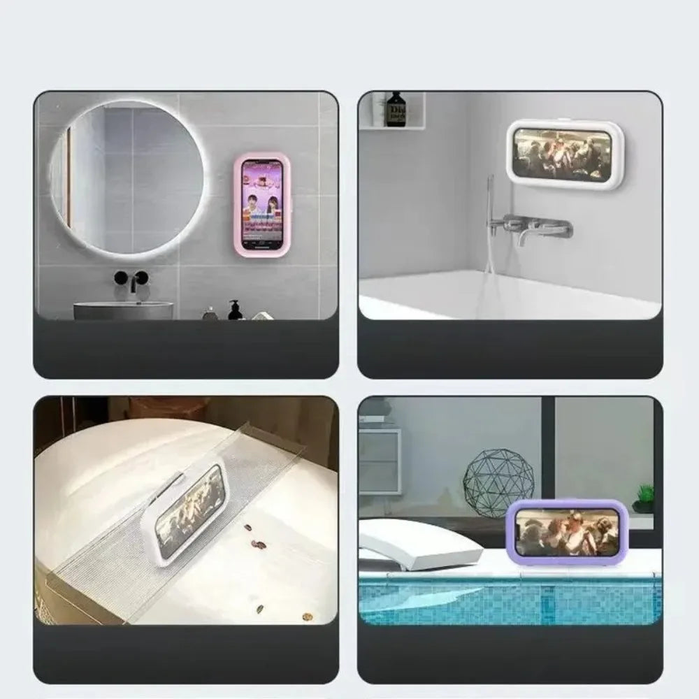 Waterproof Shower Phone Case Rotatable Wall Mount Phone Holder Anti-Fog Touch Screen Phone Shell Shower Sealing Storage Bathroom